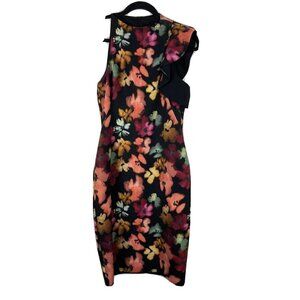 Black Halo Womens Dress Size 2 Floral Ruffle Sleeve Dark Floral Sleeveless
